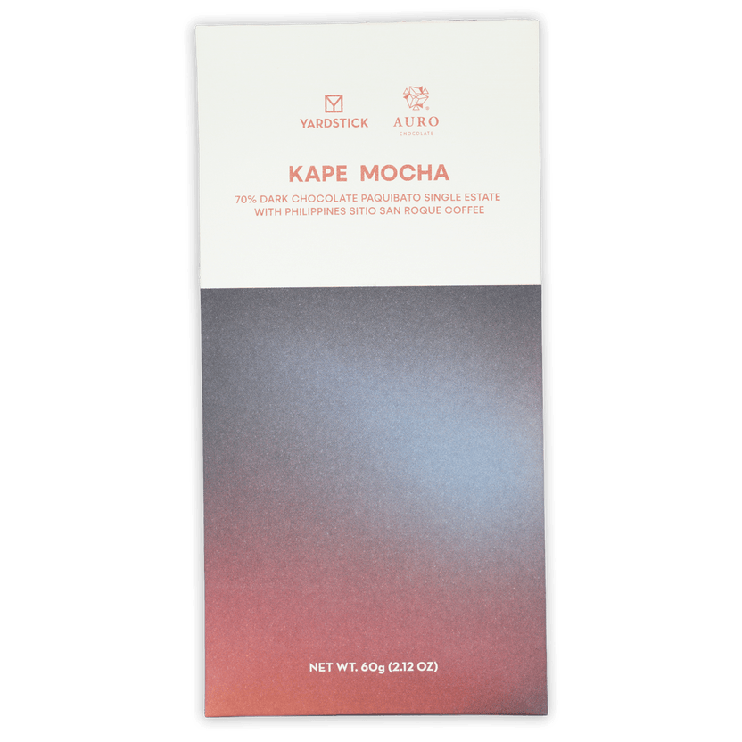 Auro Kape Mocha Chocolate 70% limited edition wrapper with pink to blue gradient