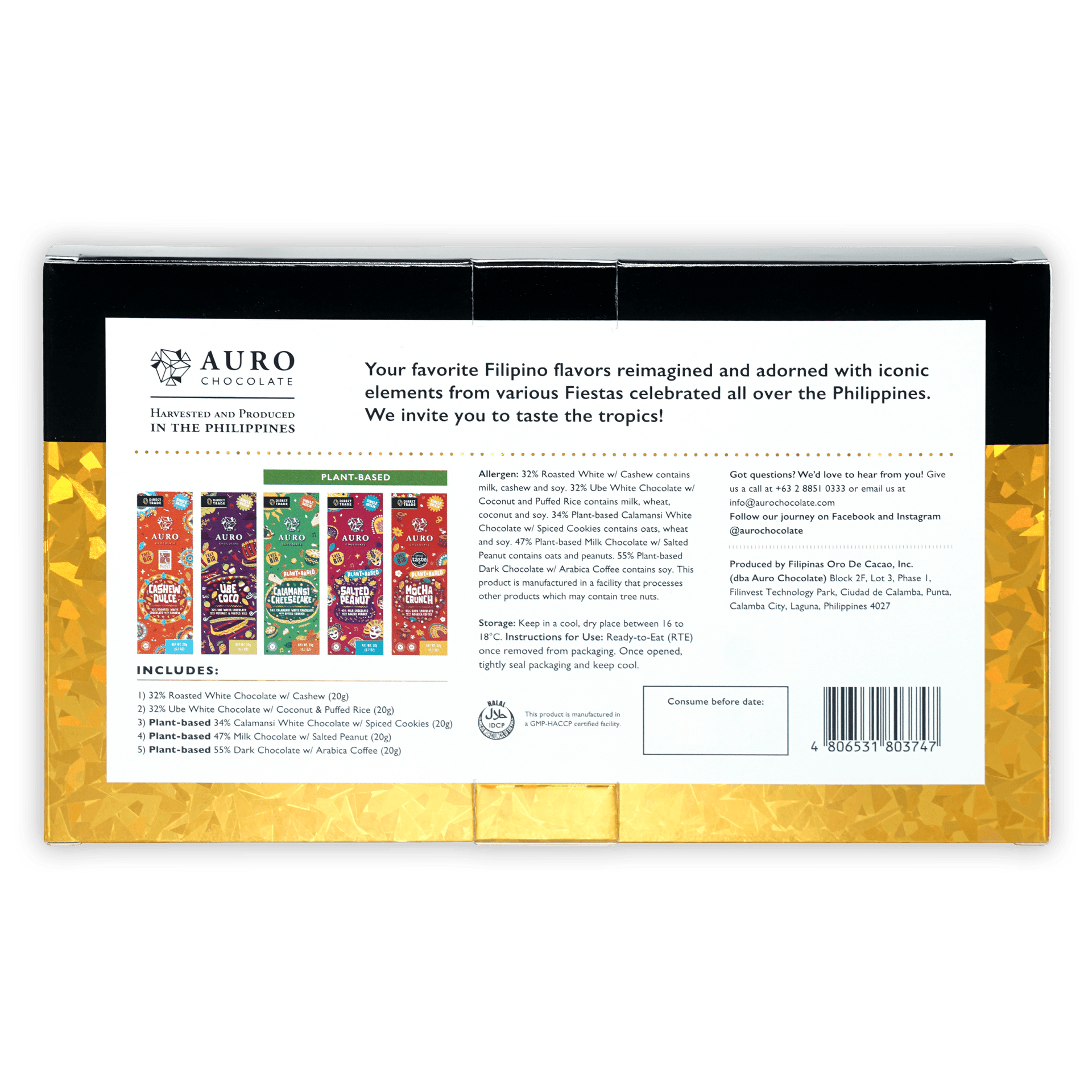 Auro Fiesta Collection gift pack: black gold box with 5 mini bars