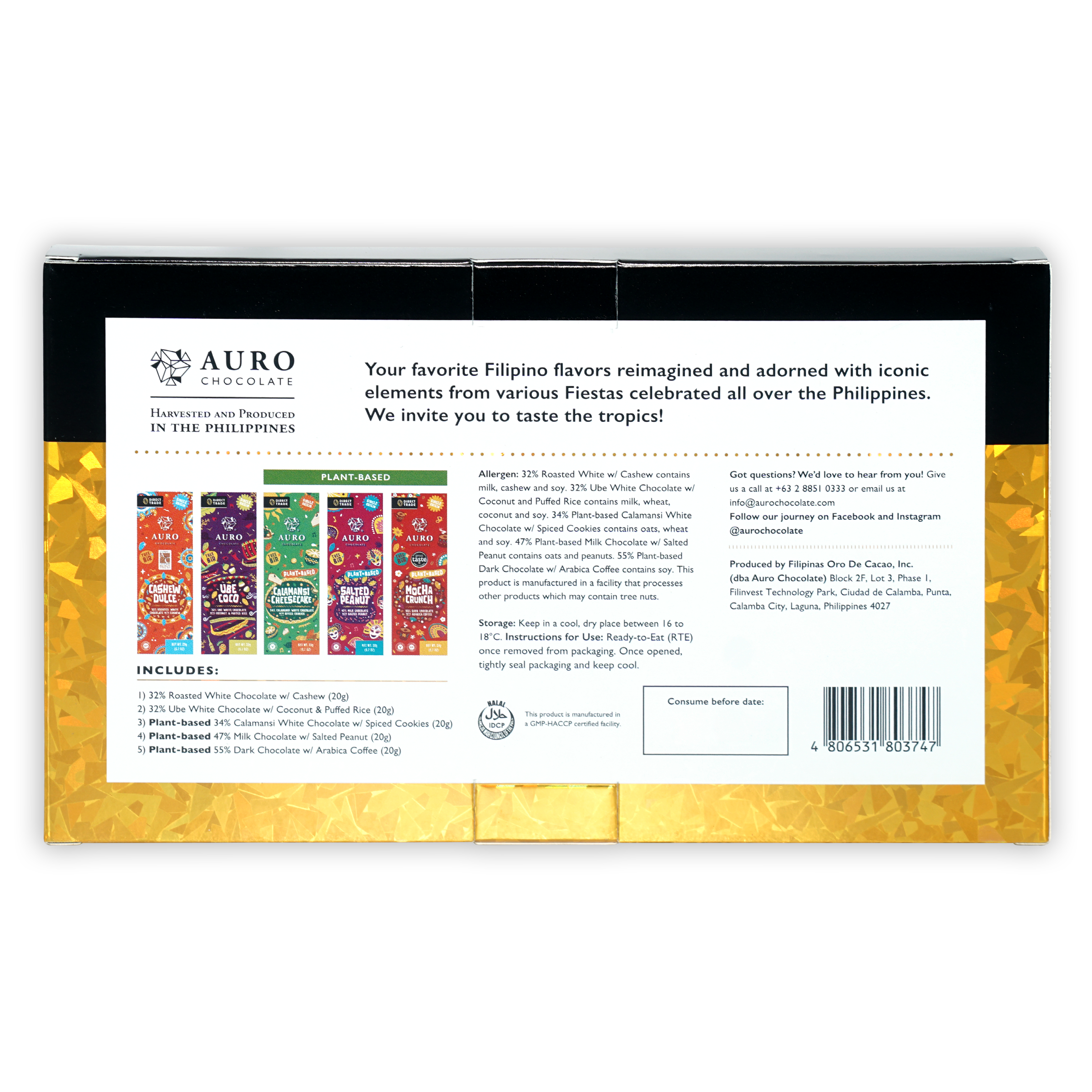 Auro Fiesta Collection gift pack: black gold box with 5 mini bars