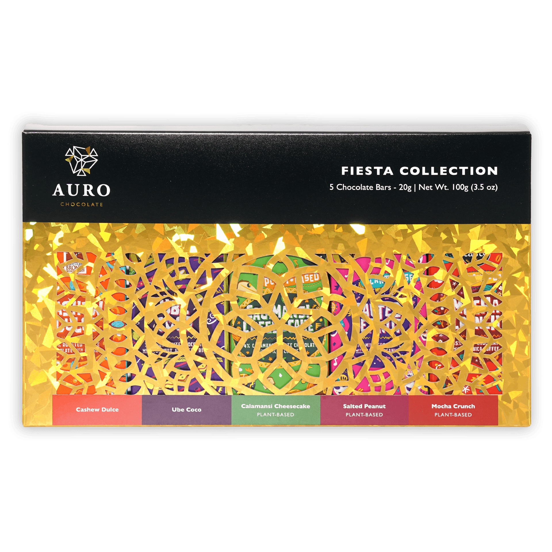Auro Fiesta Collection gift pack with 5 colorful plant-based mini bars