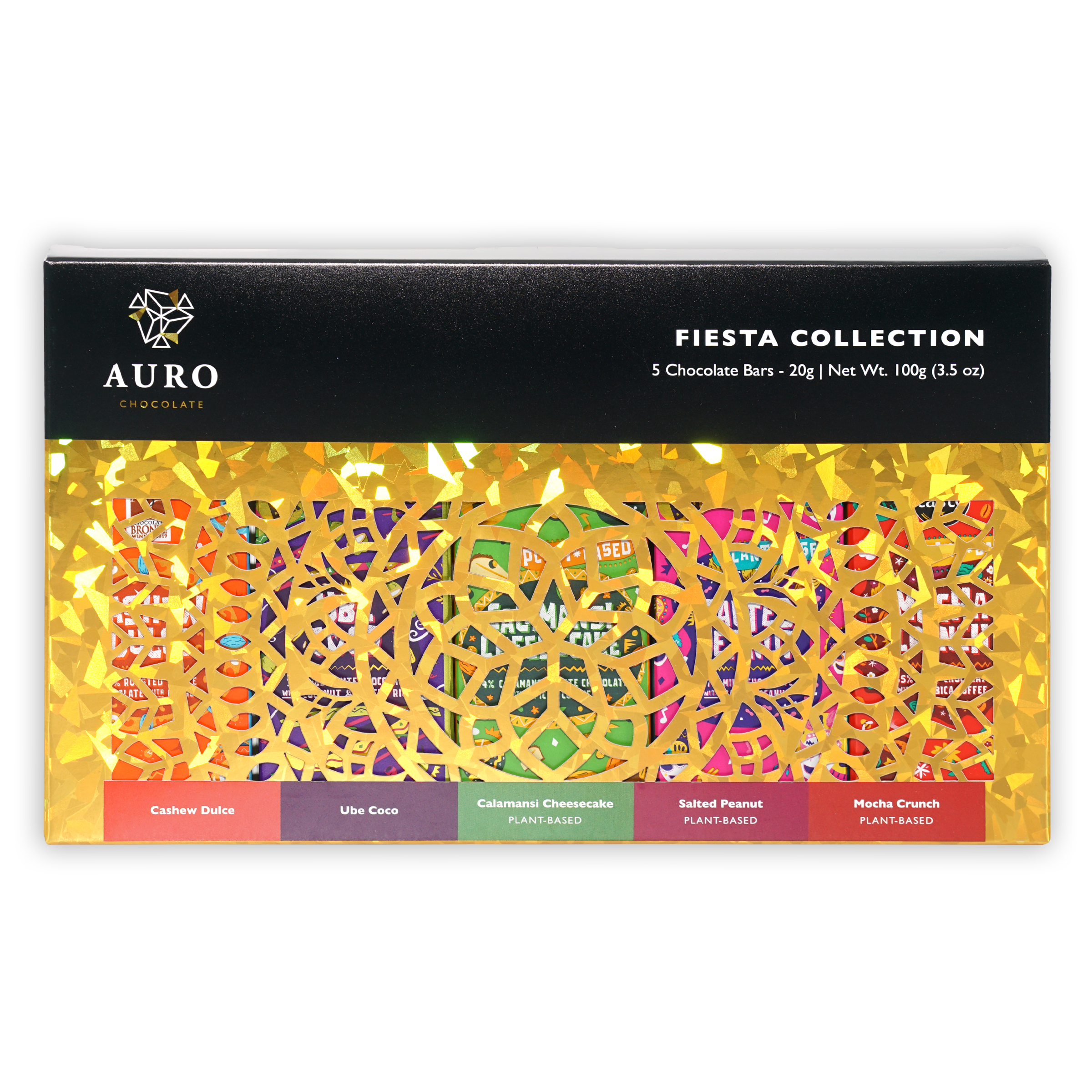 Auro Fiesta Collection gift pack with 5 colorful plant-based mini bars