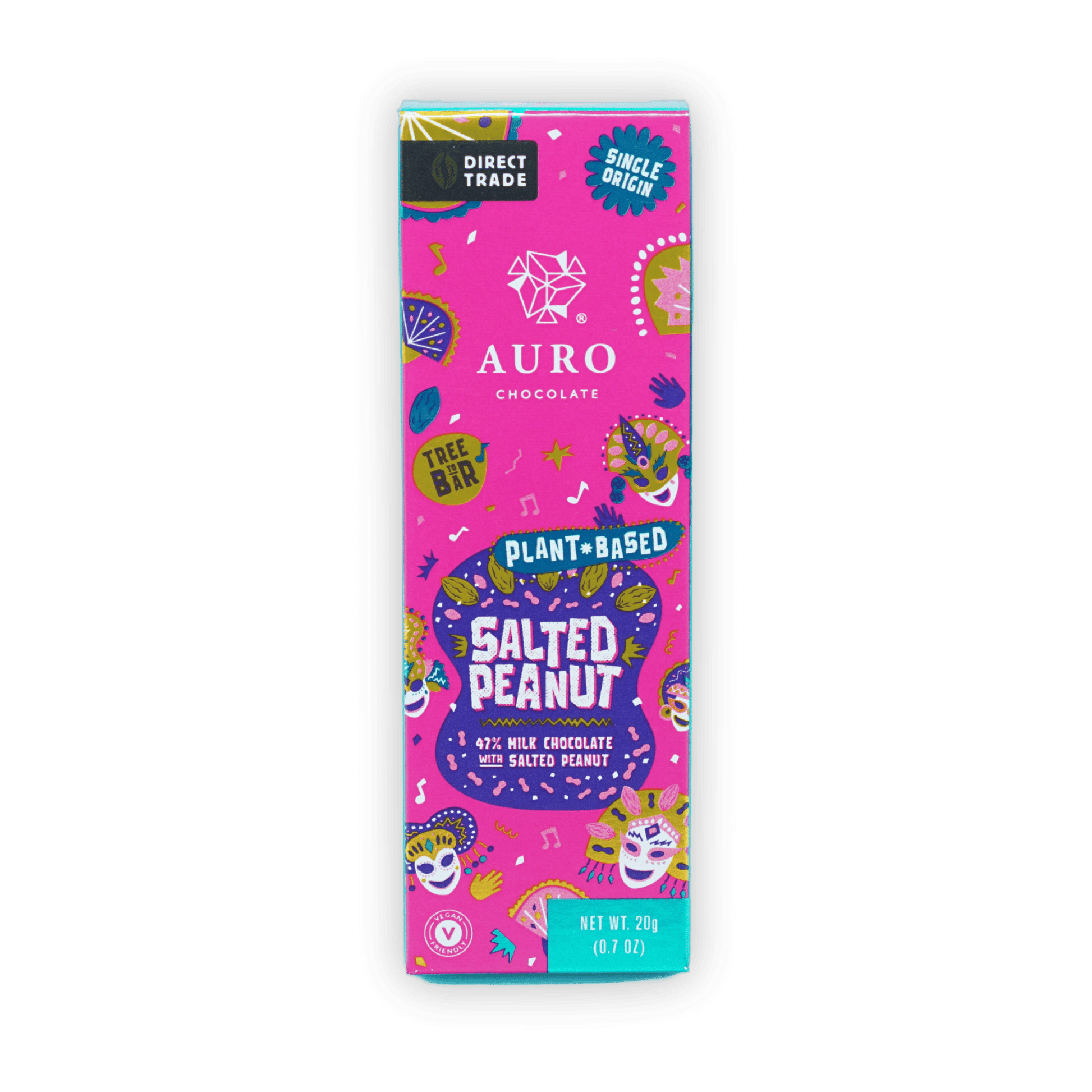 Auro Mini Chocolate Bar Salted Peanut 47% pink teal wrapper