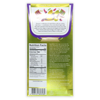 Back of Auro Ube White Chocolate bar with coconut, puffed rice, tropical fruits