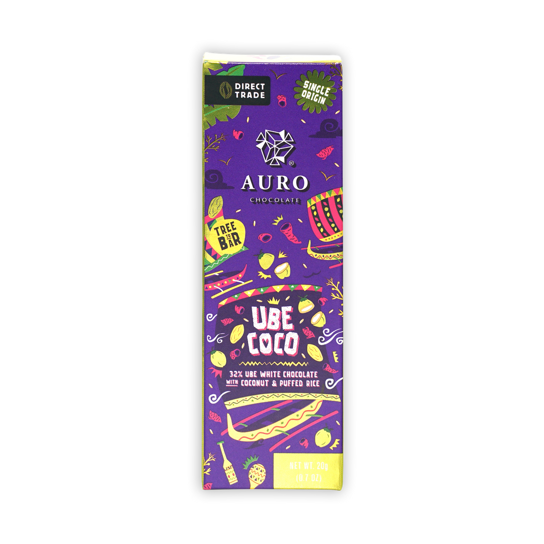 Auro Mini Chocolate Bar Ube White Coco 32% vibrant purple with ube coco design