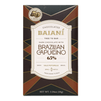 Baiani Brazilian Cappuccino 65% dark chocolate bar in elegant gold geometric wrapper