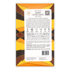 Back of Baiani Dark w/ Passionfruit Crunch 65% chocolate bar in orange brown wrapper