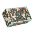 Bar & Cocoa rectangular chocolate gift box with cranes, cocoa pods, floral patterns on dark green background