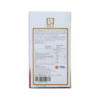Back of Belvie Ben Tre box, white with gold border, maker description, ingredients, nutrition table, 80g.