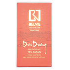 Belvie Don Duong 72% coral-red chocolate bar wrapper with gold lettering