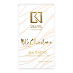 Belvie Milk Chocolate 55% cacao bar in white gold zebra wrapper