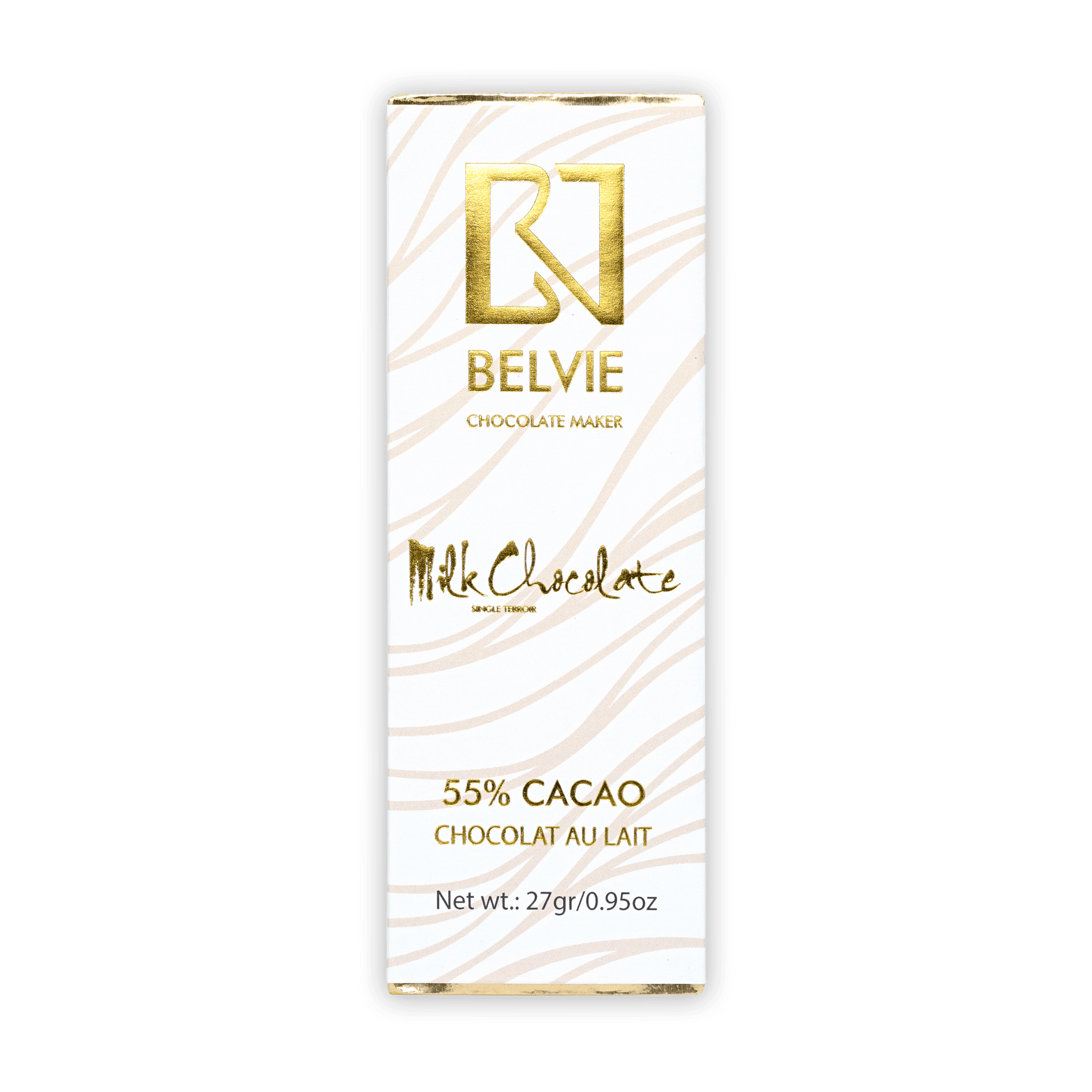 Belvie Mini Milk Chocolate Bar 55% with white gold zebra stripes
