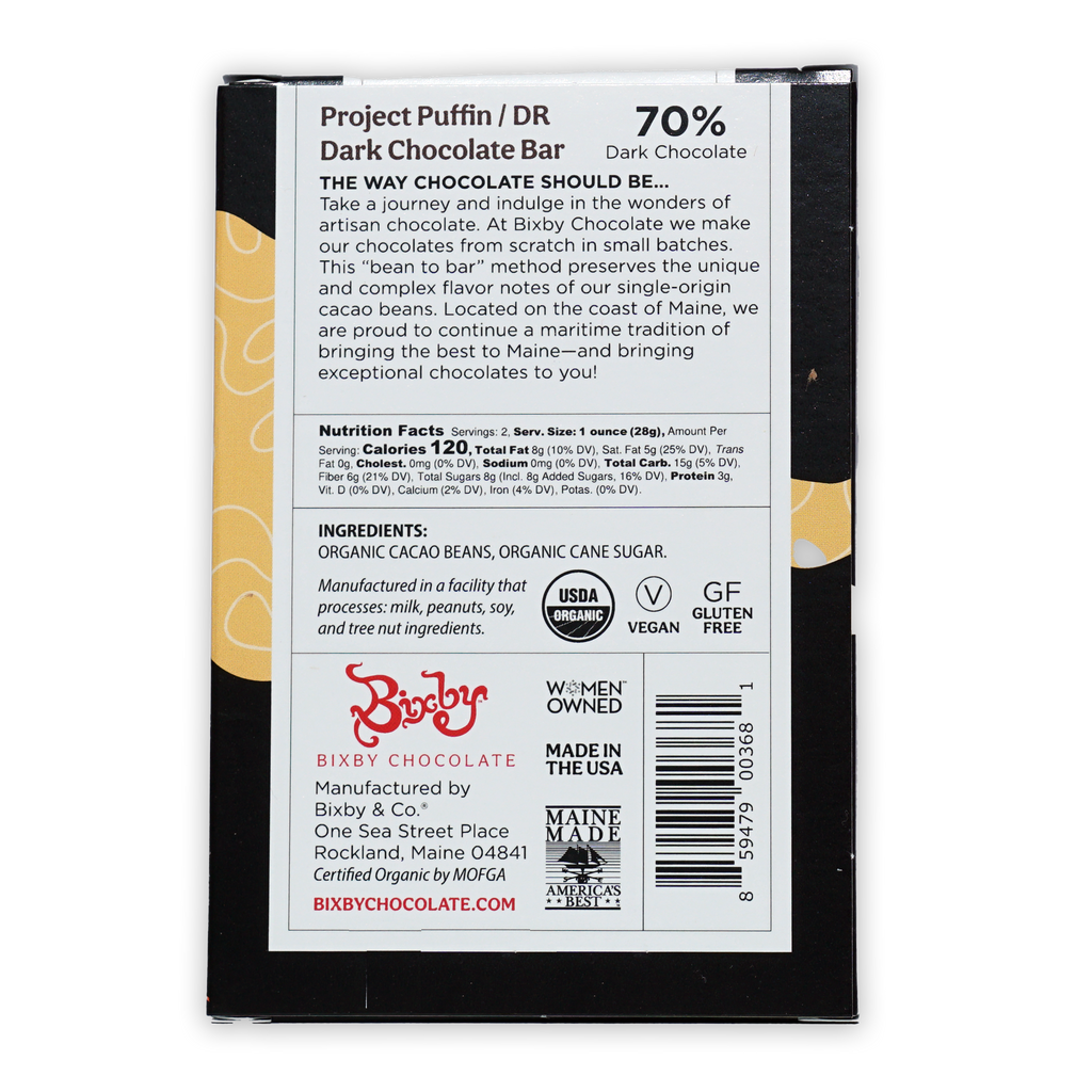 Bixby Dark Chocolate Dominican Republic 70% black wrapper
