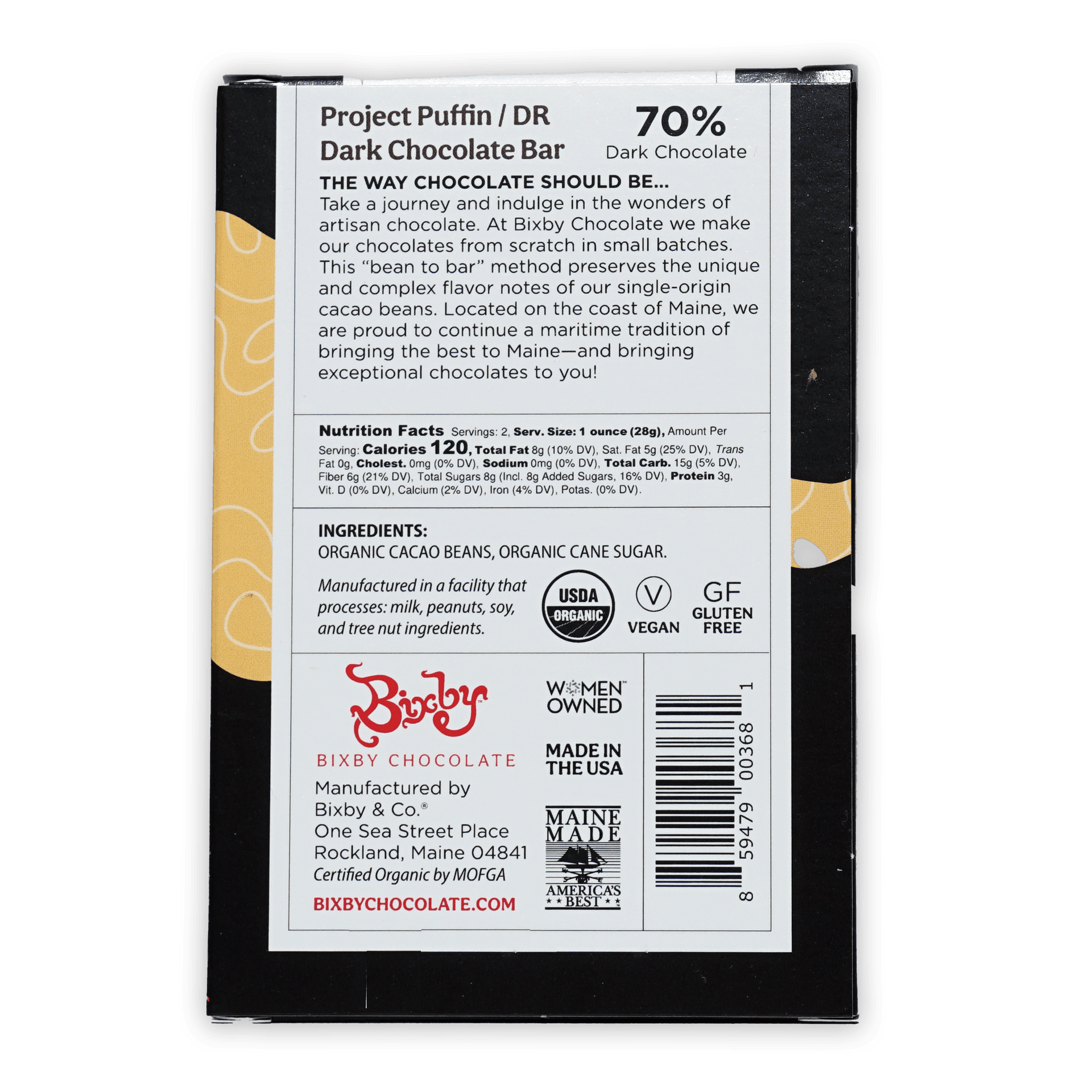 Bixby Dark Chocolate Dominican Republic 70% black wrapper
