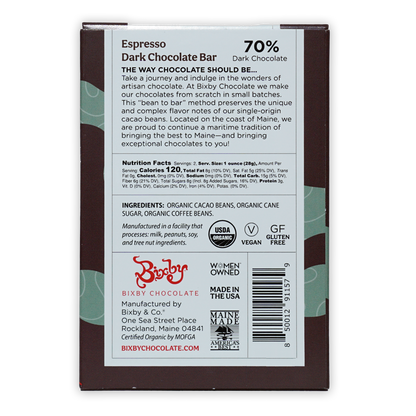 Bixby Dark Chocolate Espresso Bar 70%
