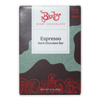 Bixby Dark Chocolate Espresso Bar 70% in sleek matte box with red teal swirls