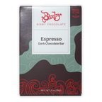 Bixby Dark Chocolate Espresso Bar 70% in sleek matte box with red teal swirls