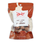 Bixby dark chocolate covered hazelnuts in red cream package with window