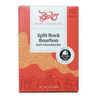 Bixby Split Rock Bourbon dark chocolate bar in red orange package
