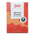 Bixby Split Rock Bourbon dark chocolate bar in red orange package