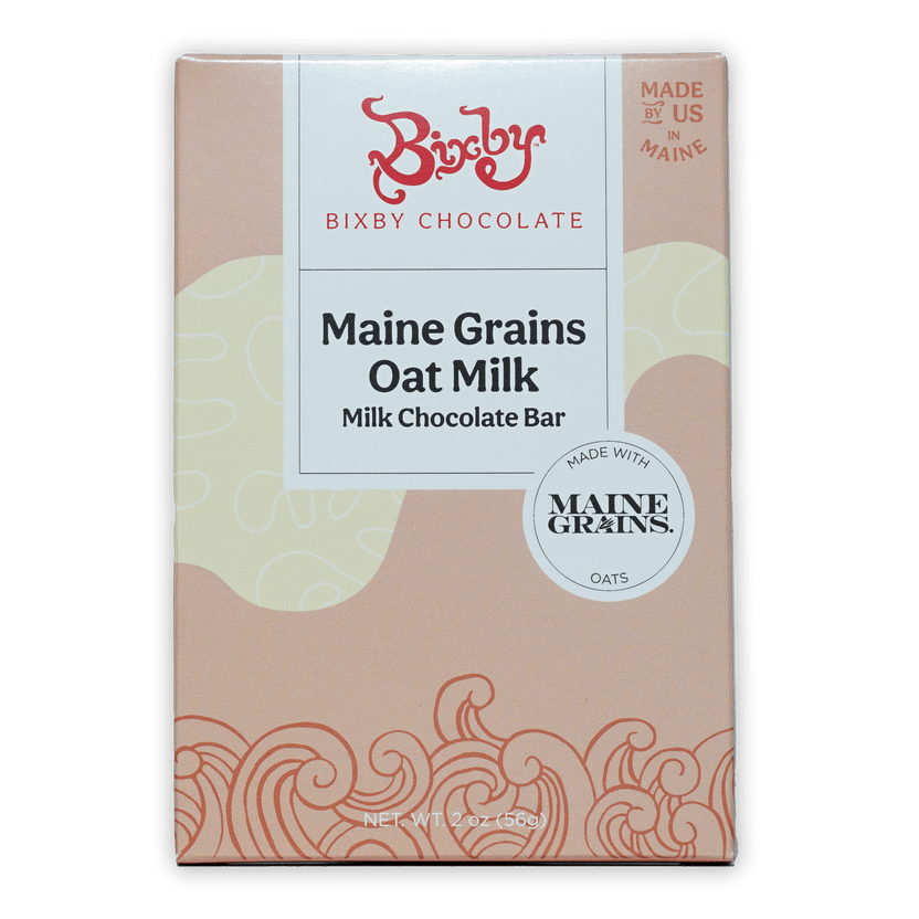 Bixby Main Grains Oat Milk 45% Chocolate Bar in Pink Cream Box