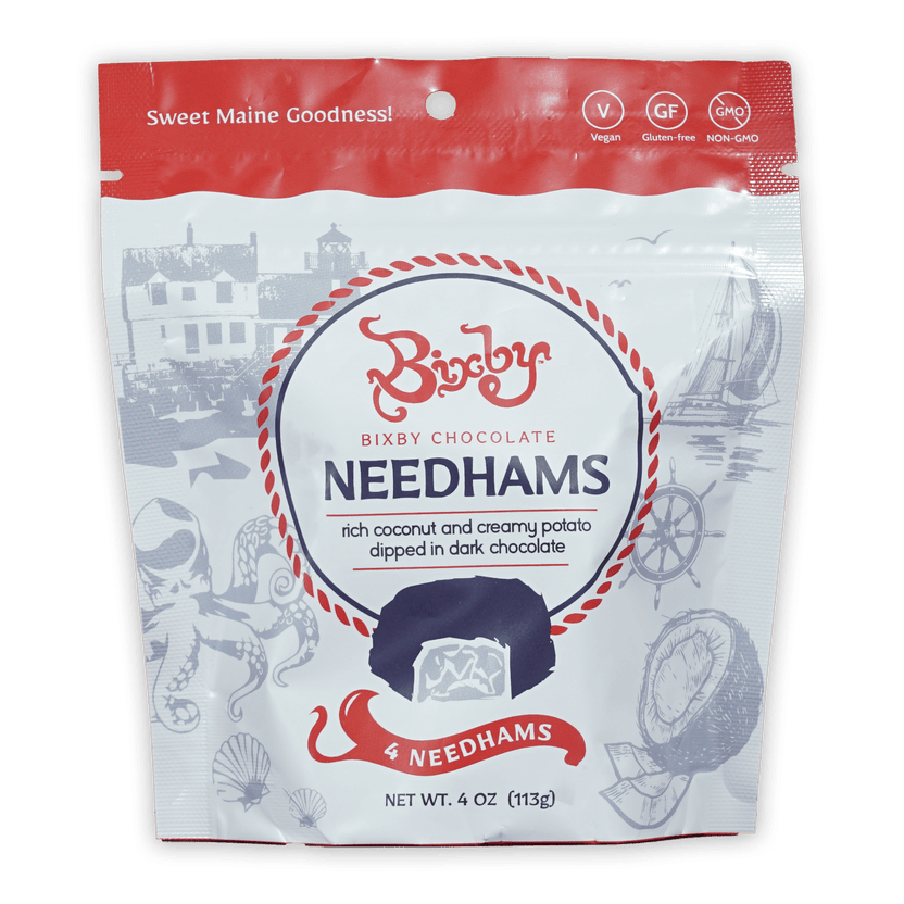 Bixby Chocolate Needhams 4 bars in red white nautical pouch