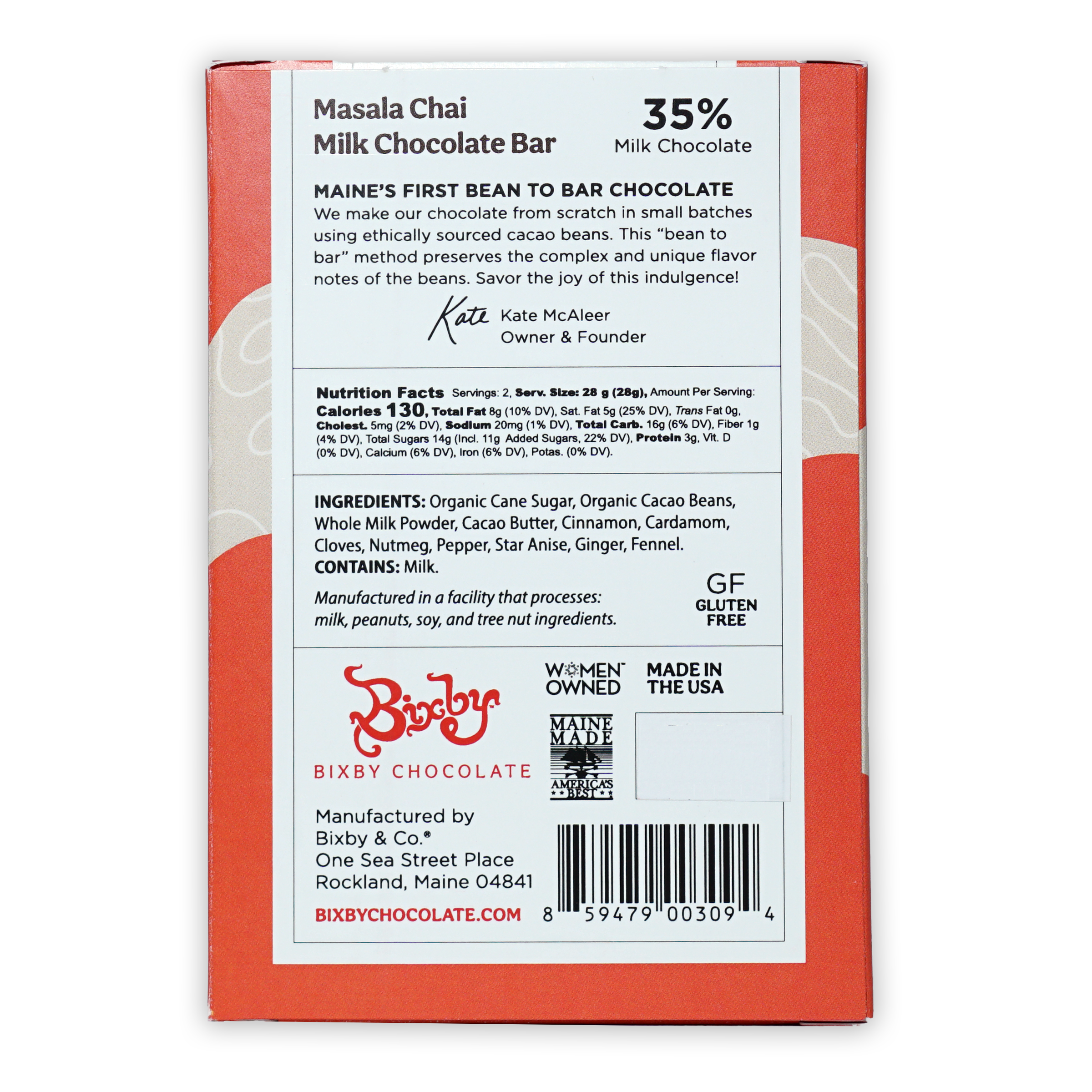 Bixby Milk Chocolate w/ Masala Chai 35% red and white bar