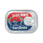 Bixby tinned milk chocolate sardines in silver tin with colorful fish label