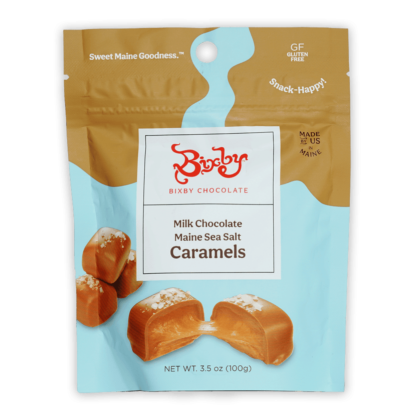 Bixby milk chocolate Maine sea salt caramels resealable bag