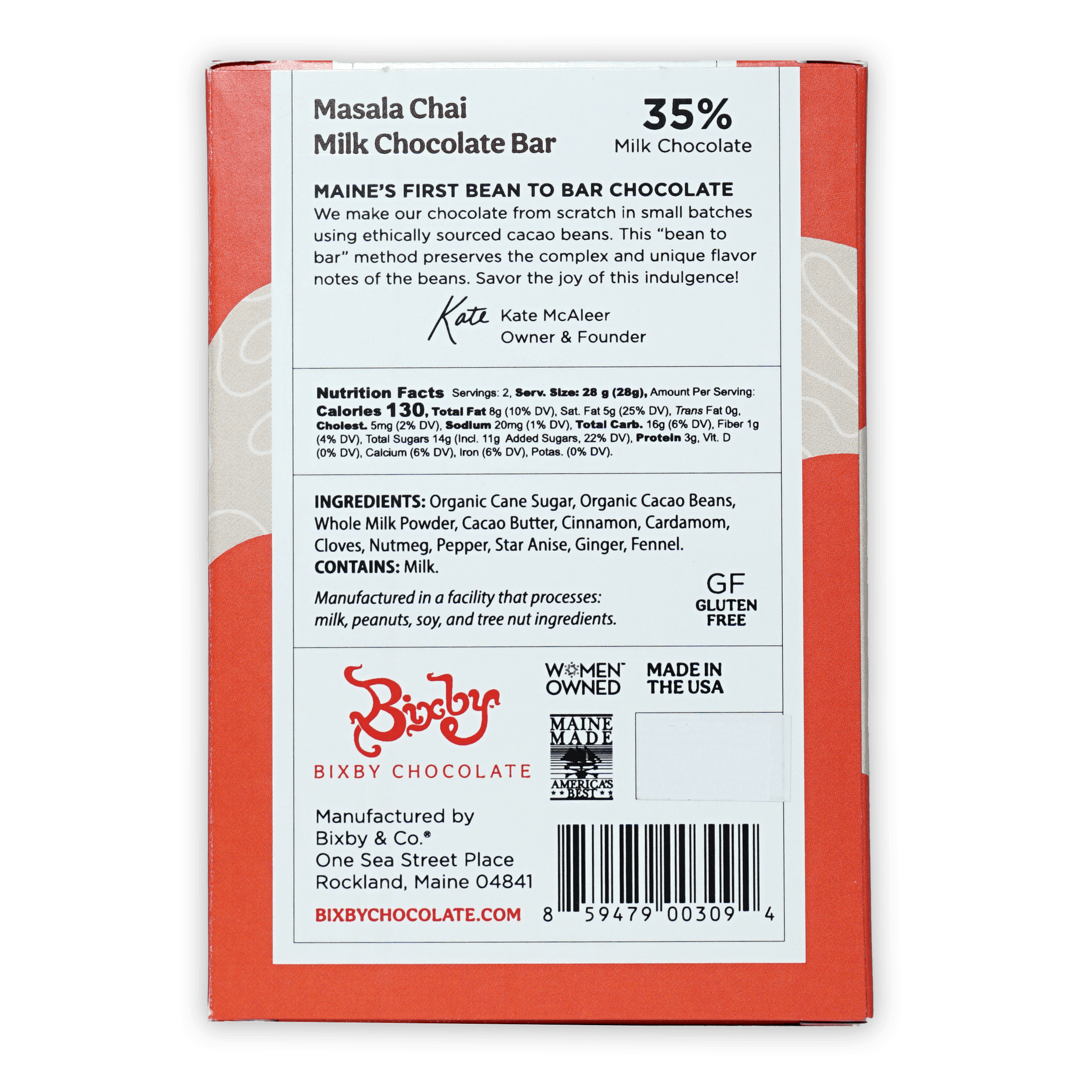 Bixby Milk Chocolate w/ Masala Chai 35% red and white bar