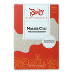 Bixby Milk Chocolate w/ Masala Chai 35% bar in red beige box with orange swirls