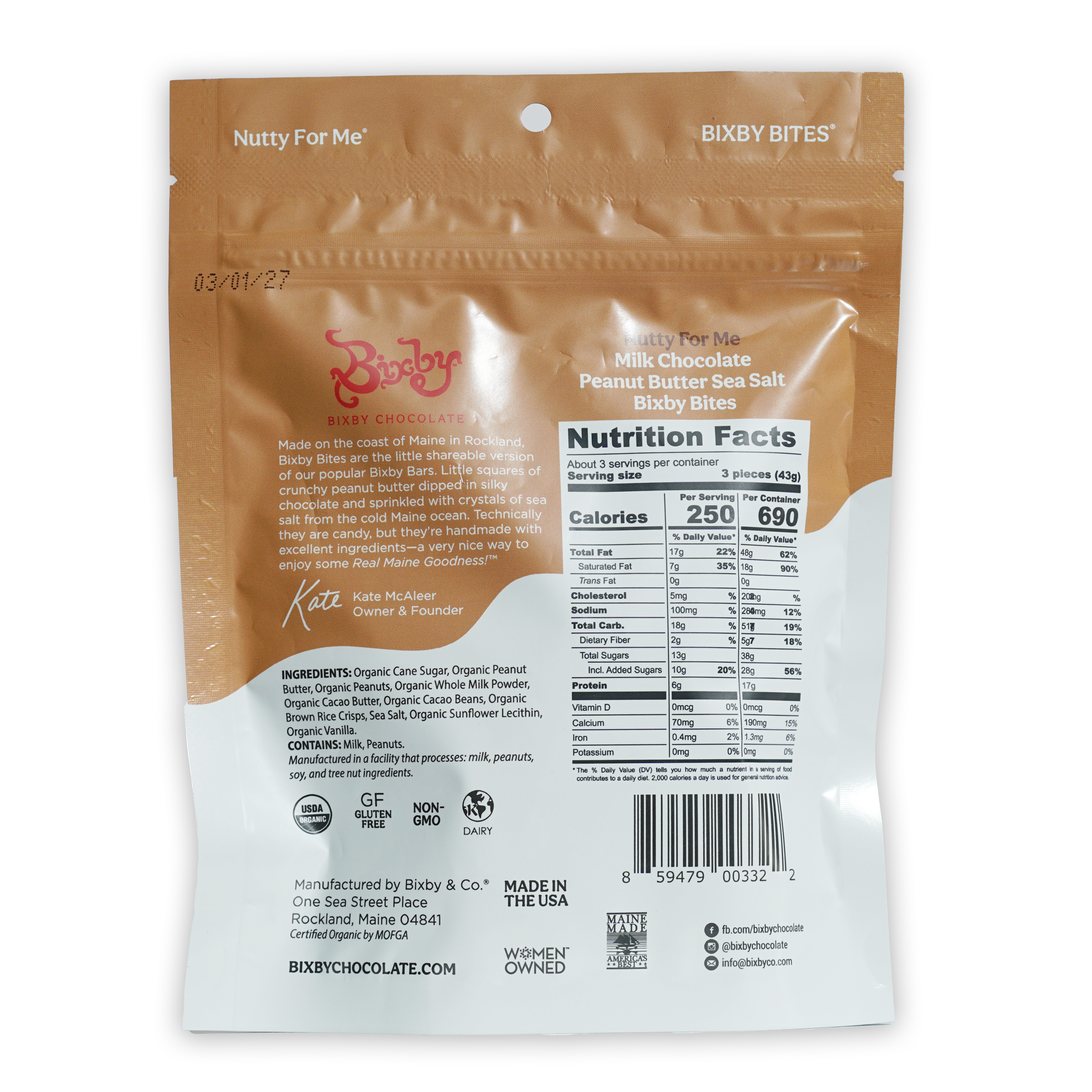 Bixby Nutty for Me milk chocolate peanut butter sea salt bites pouch