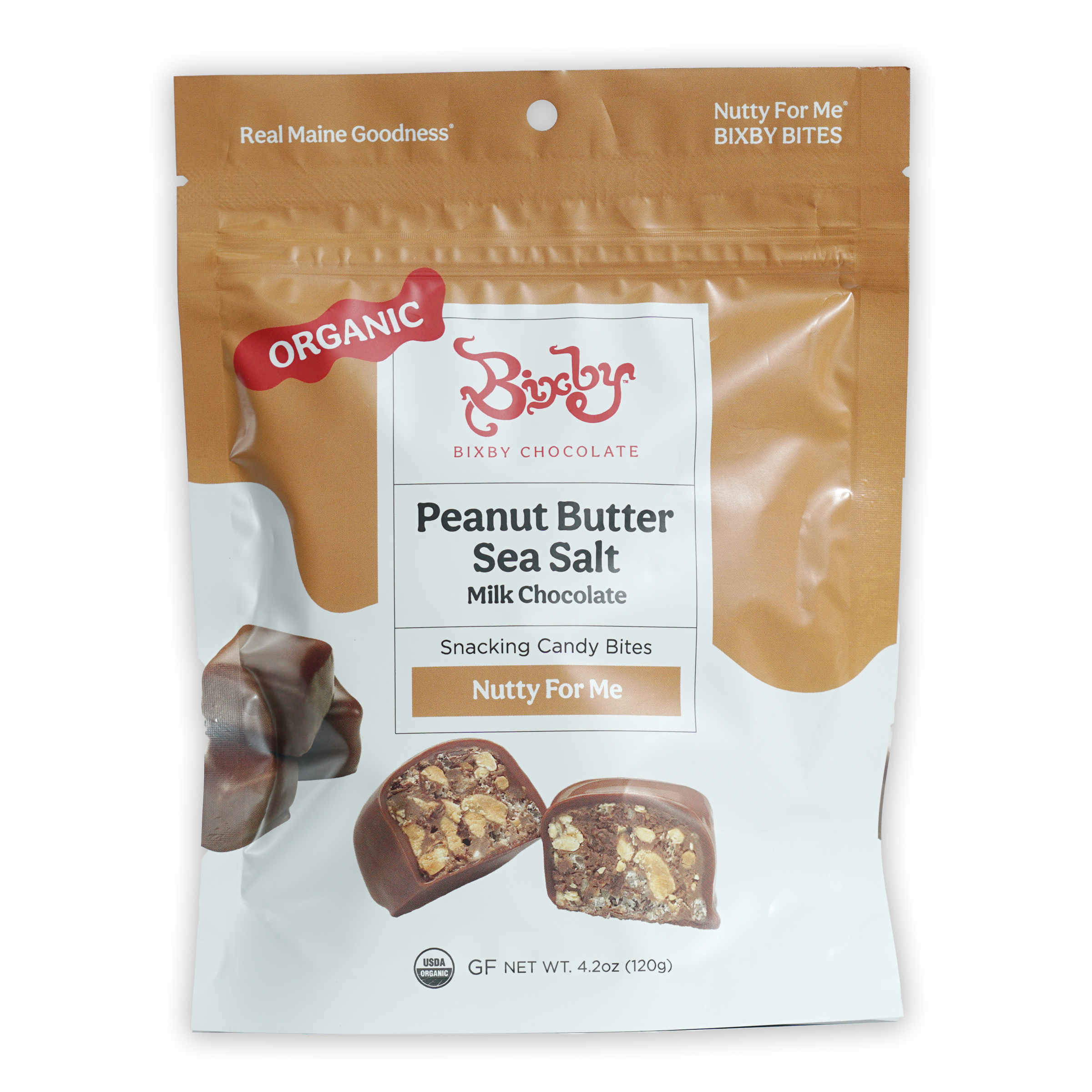 Bixby Nutty for Me organic peanut butter sea salt chocolate bites pouch