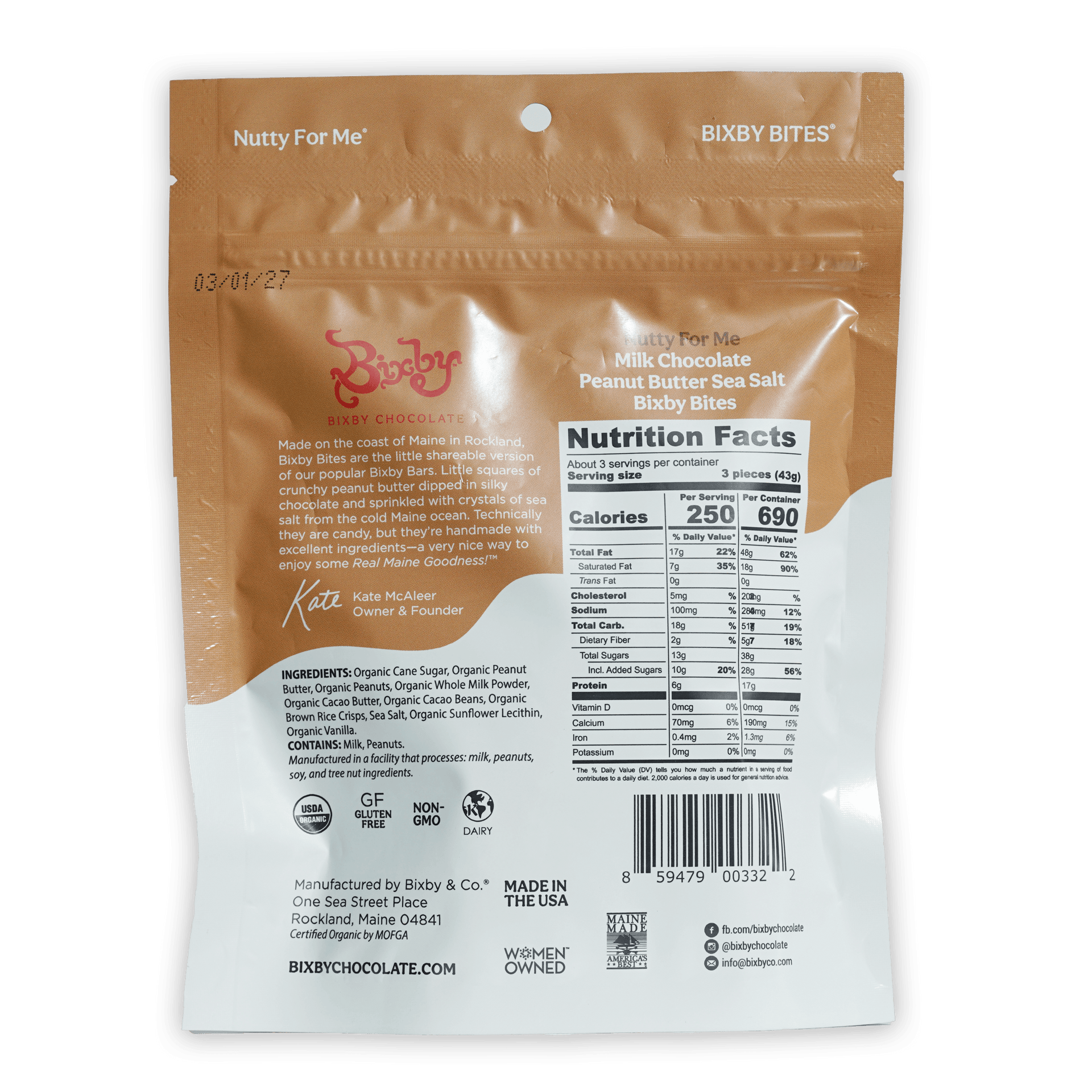 Bixby Nutty for Me milk chocolate peanut butter sea salt bites pouch
