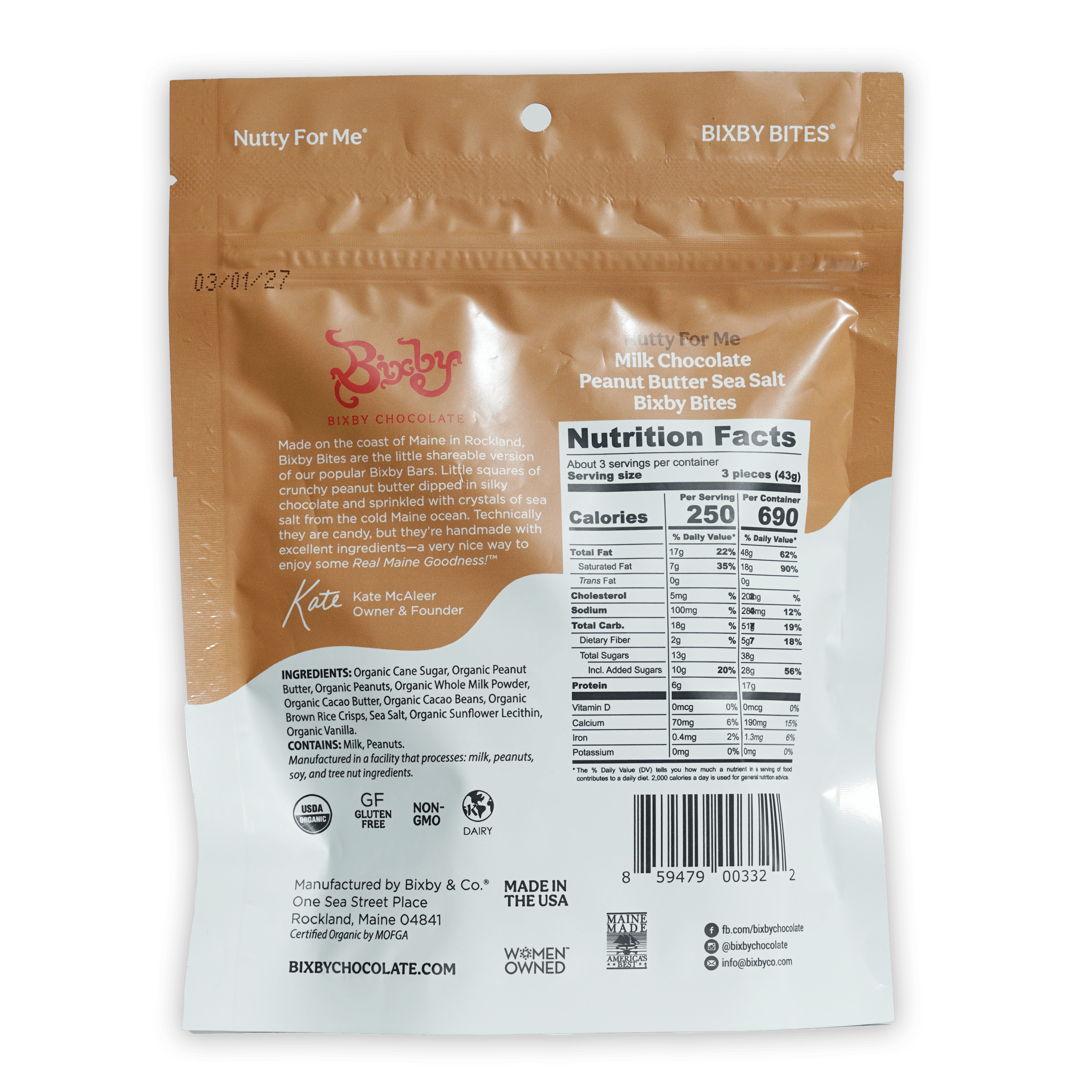 Bixby Nutty for Me milk chocolate peanut butter sea salt bites pouch