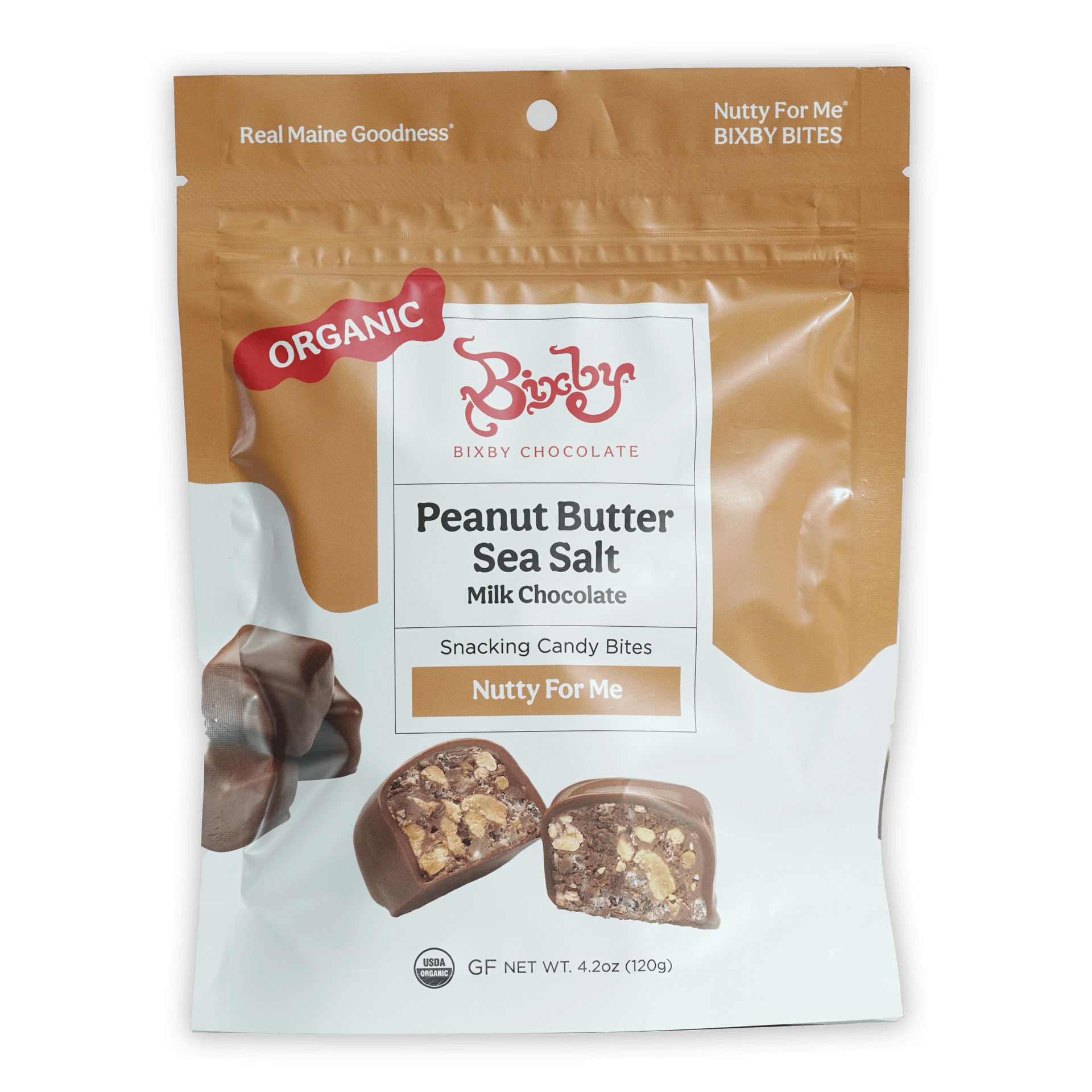 Bixby Nutty for Me organic peanut butter sea salt chocolate bites pouch