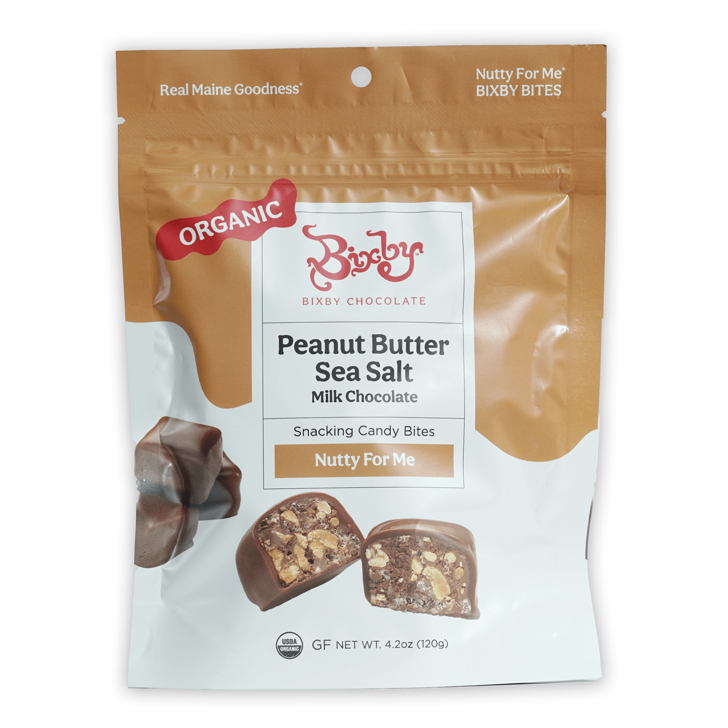 Bixby Nutty for Me organic peanut butter sea salt chocolate bites pouch