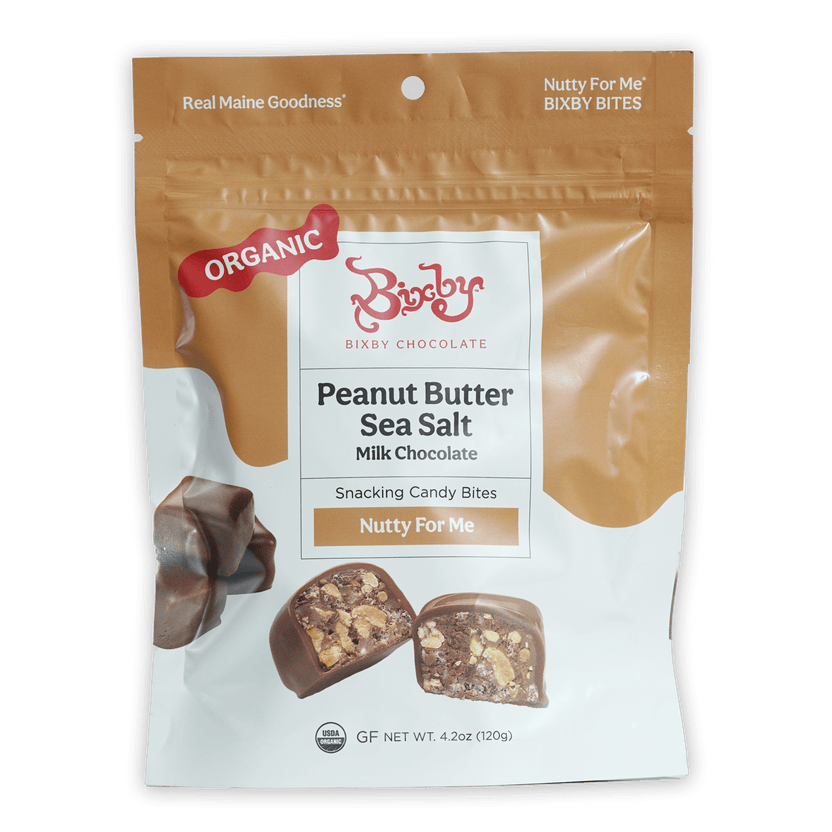 Bixby Nutty for Me organic peanut butter sea salt chocolate bites pouch