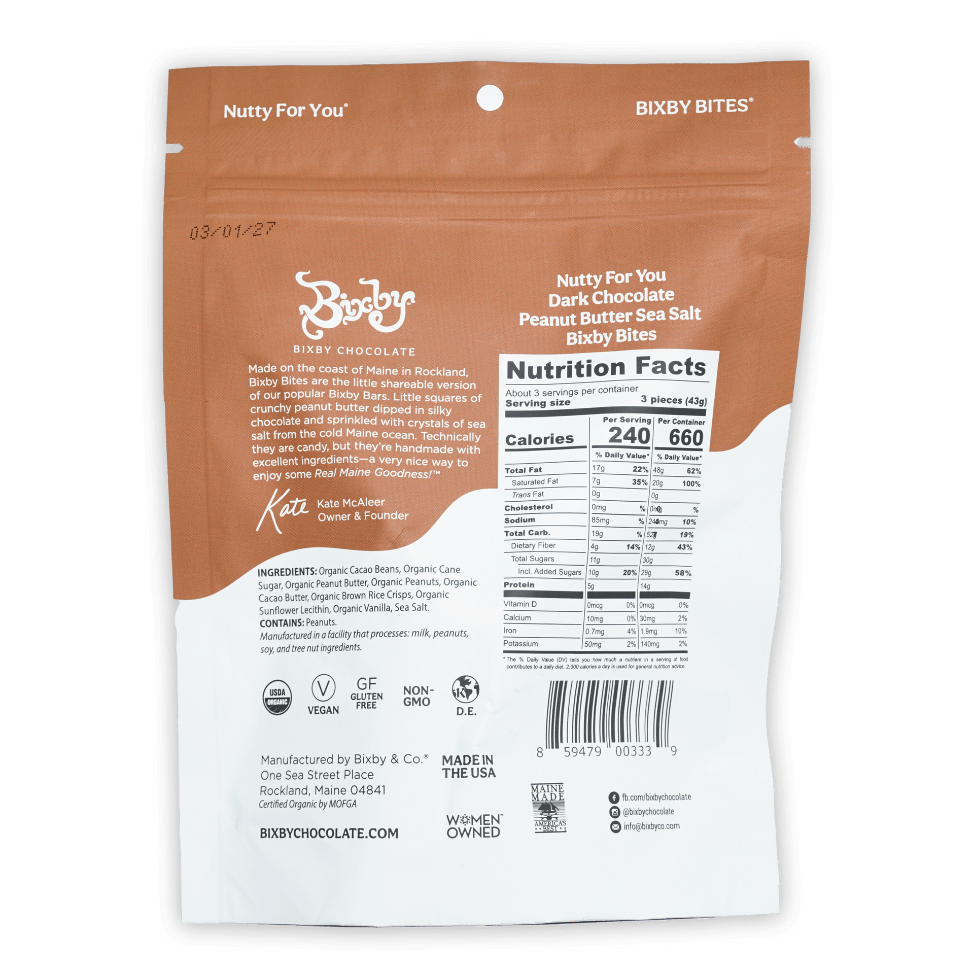 Bixby Nutty for You dark chocolate peanut butter sea salt bites pouch