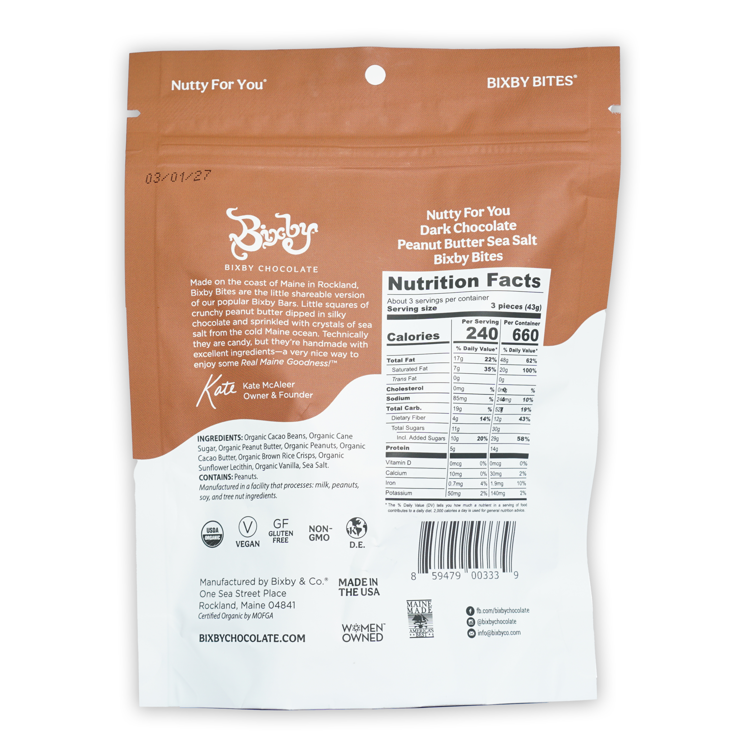 Bixby Nutty for You dark chocolate peanut butter sea salt bites pouch