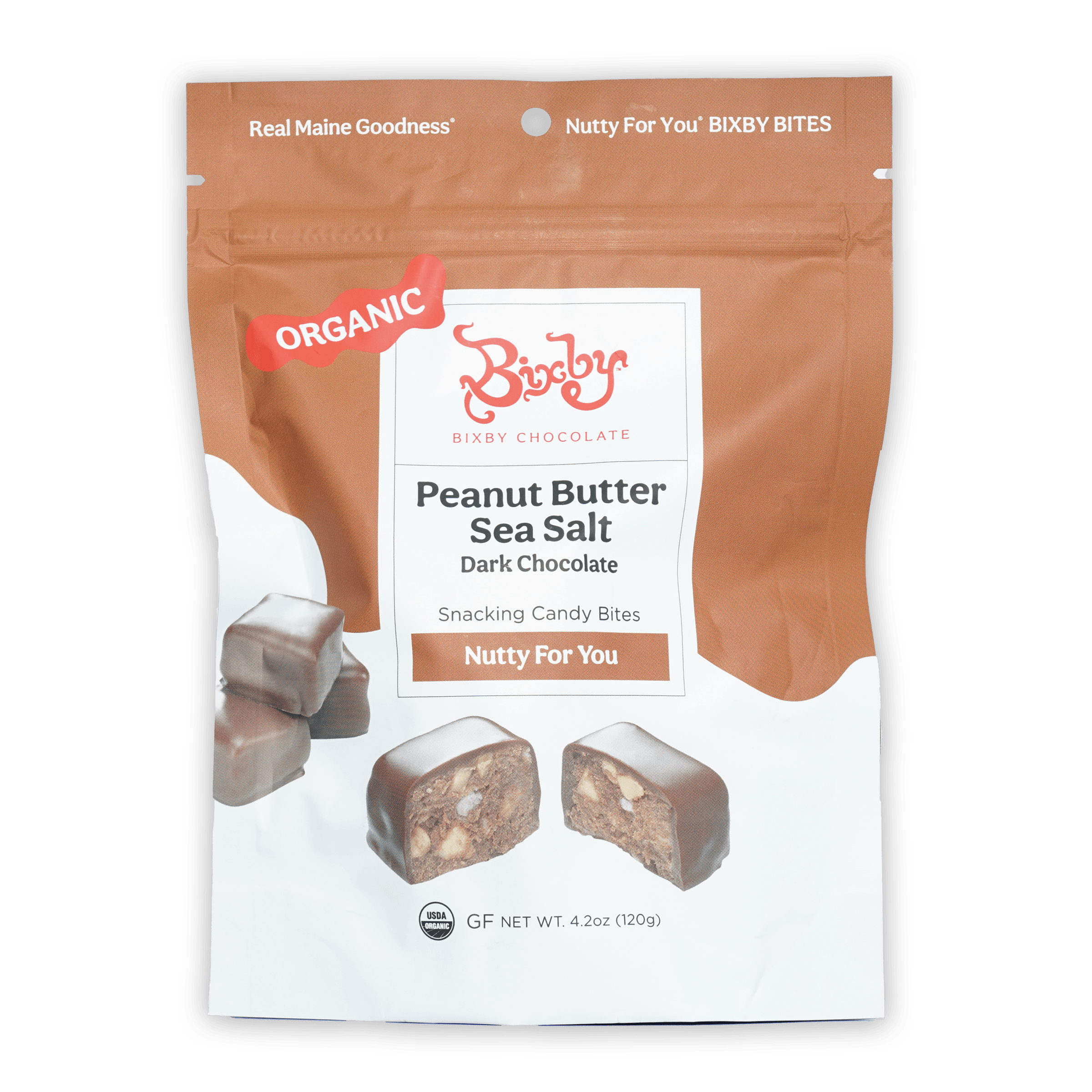 Bixby Nutty for You organic sea salt dark chocolate peanut butter bites pouch