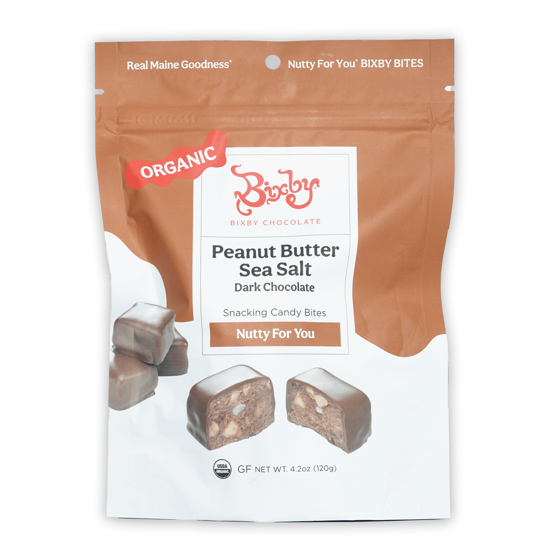 Bixby Nutty for You organic sea salt dark chocolate peanut butter bites pouch