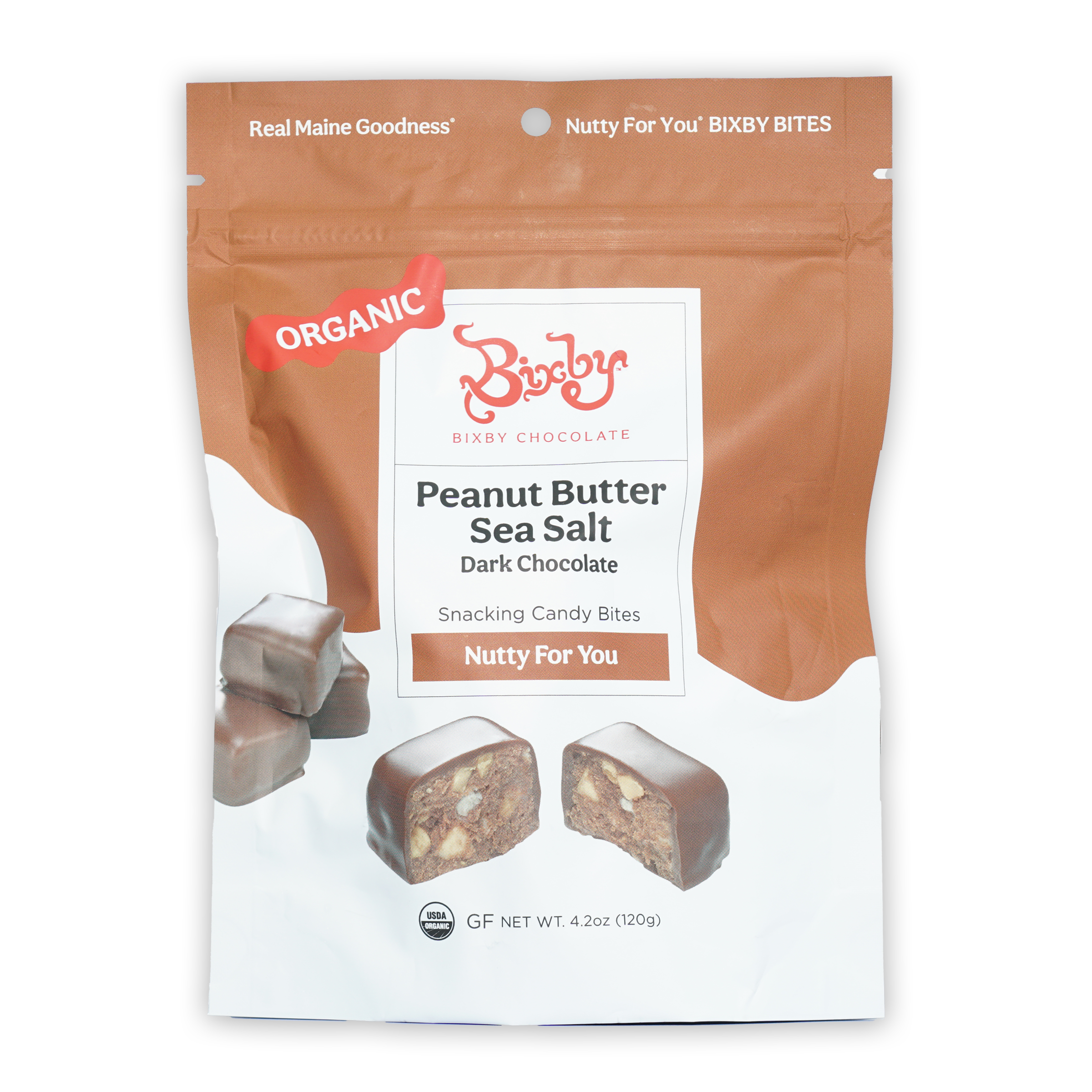 Bixby Nutty for You organic sea salt dark chocolate peanut butter bites pouch