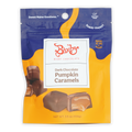 Bixby dark chocolate pumpkin caramels in vibrant blue yellow resealable bag