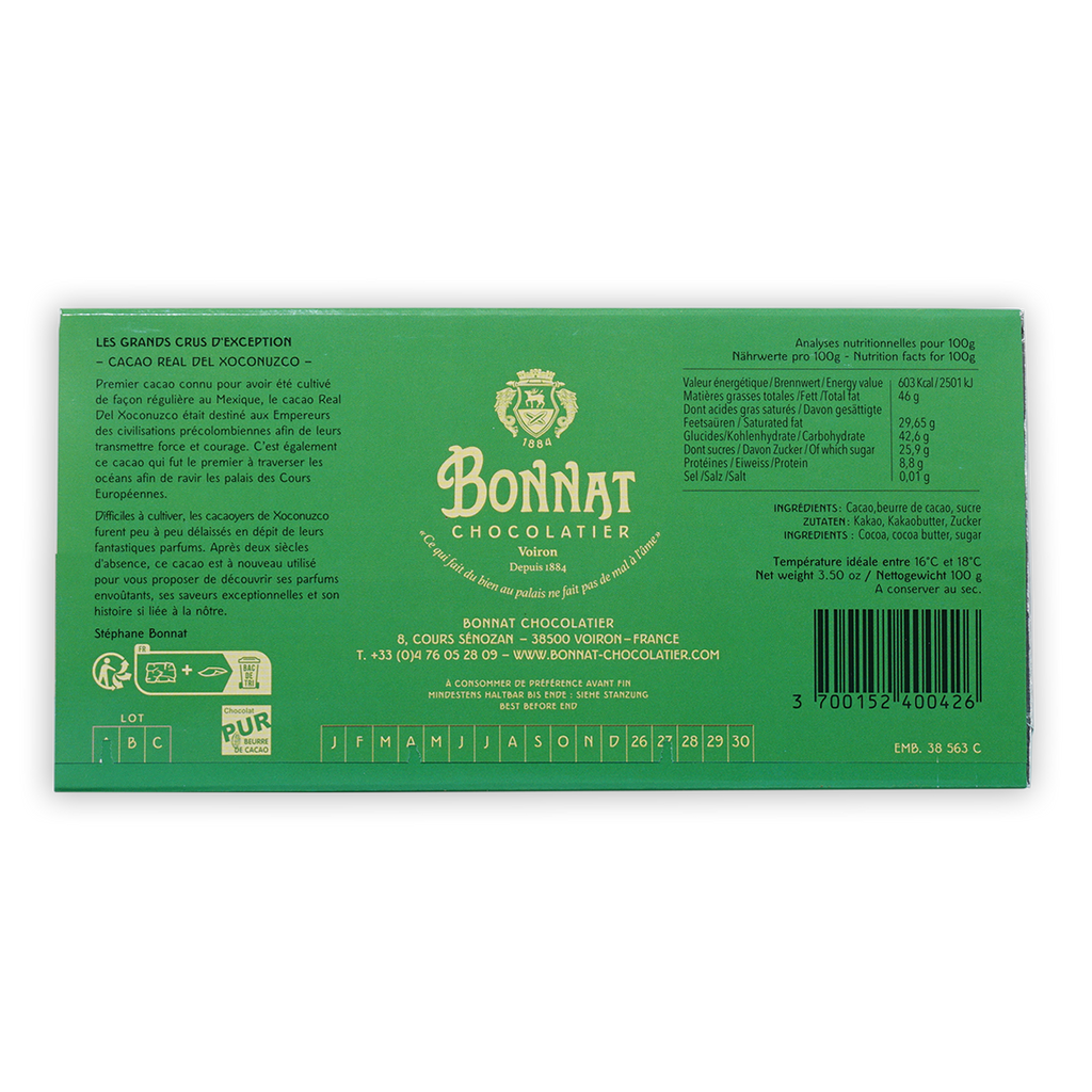 Bonnat Cacao Real del Xoconuzco Mexico 75% green gold wrapper