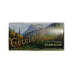 Chocolat Bonnat Chartreuse bar in a wrapper printed with a mountain monastery landscape, 75% cacao, 100 g.