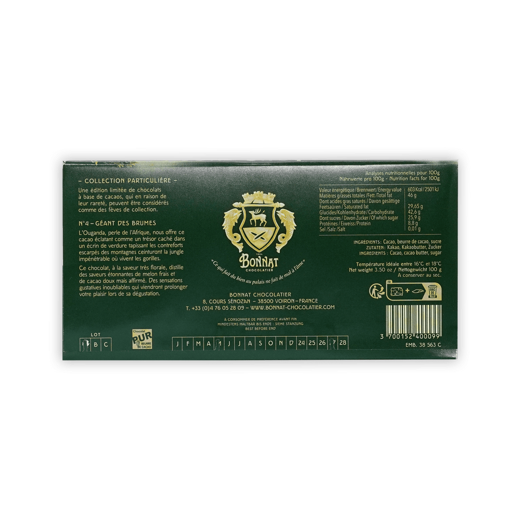 Green chartreuese chocolate packaging with Bonnat logo on a white background
