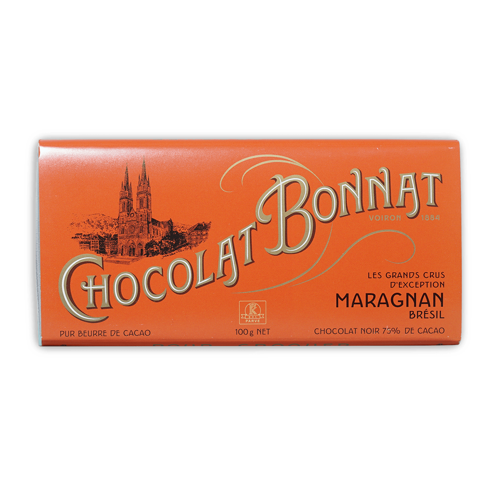 Bonnat Maragnan Brazil 75% dark chocolate box with cathedral art