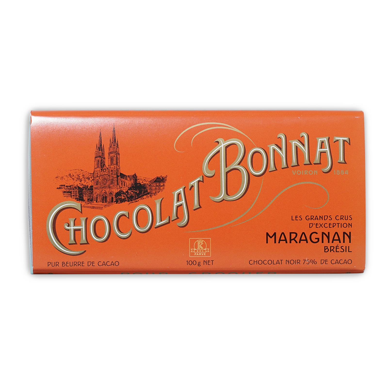 Bonnat Maragnan Brazil 75% dark chocolate box with cathedral art