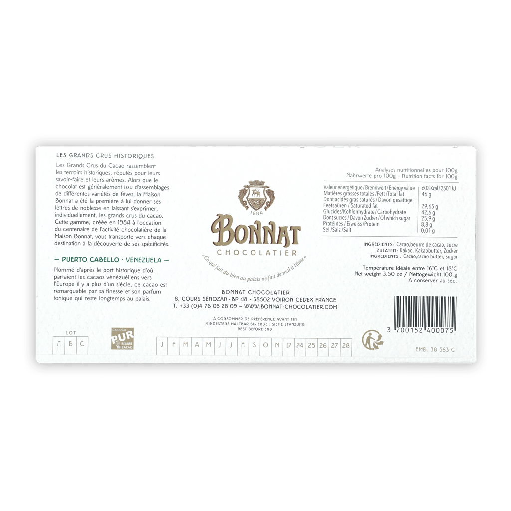Bonnat Puerto Cabello 75% dark chocolate bar packaging