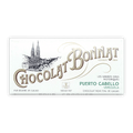 Bonnat Puerto Cabello Venezuela 75% white chocolate bar wrapper with gold teal lettering cathedral illustration
